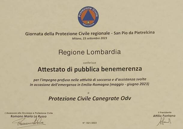 benemerenza alla protezione civile di canegrate e san giorgio su legnano