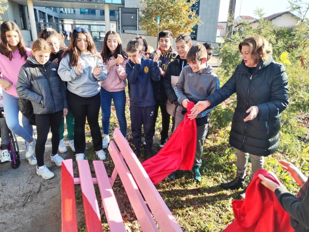 Violenza contro le donne a Villa Cortese l'installazione "No è No" e la panchina rosa
