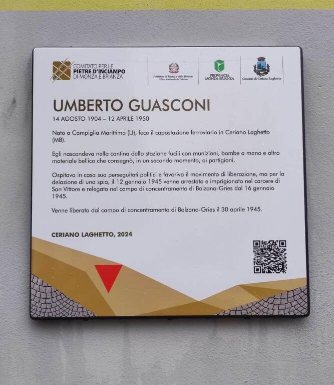 Inaugurata la pietra d’inciampo dedicata a Umberto Guasconi a Ceriano Laghetto