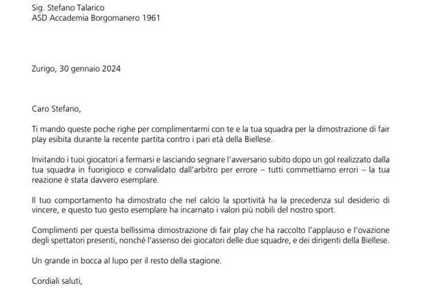 lettera fifa accademia borgomanero