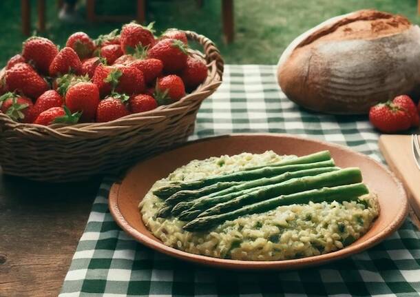 asparagi e fragole (immagine con chat GPT)