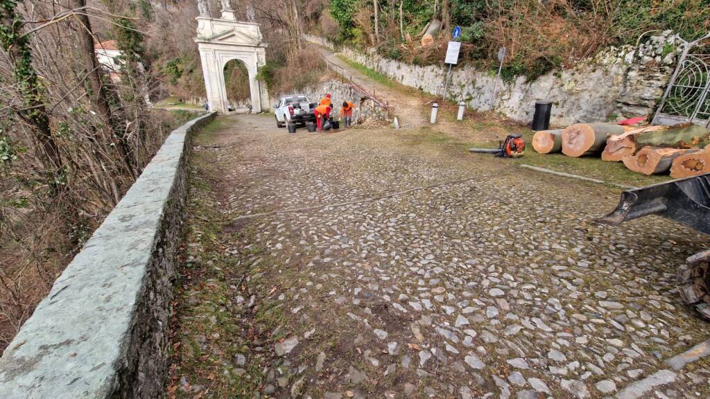 Rimosso l'albero caduto che bloccava la salita al sacro Monte