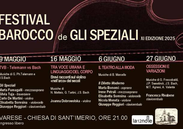 FESTIVAL BAROCCO  DE GLI SPEZIALI 2025 -XI EDIZIONE, Chiesa di S.Imerio (VA)