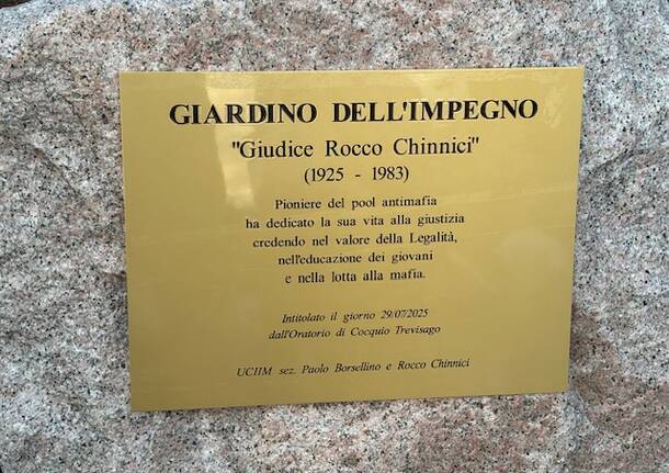 A Cocquio Trevisago il “Giardino dell’Impegno” dedicato al giudice Rocco Chinnici