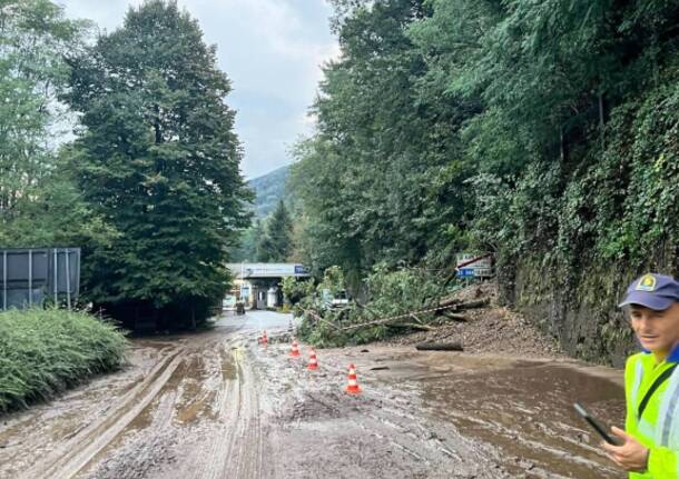 La strada per la Dogana di Porto Ceresio chiusa da una frana