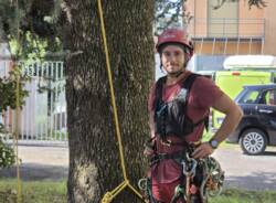 Volontari al lavoro per la potatura degli alberi alla scuola di Sant'Ilario
