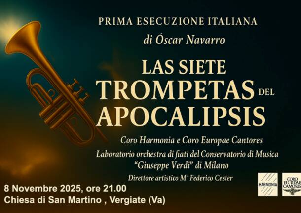 A Vergiate la prima italiana di “The Seven Trumpets of Apocalypse”.  Grande evento musicale con l’orchestra di fiati  del Conservatorio Giuseppe Verdi di Milano